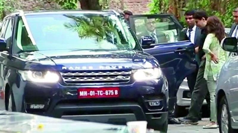 The actress-turned-producer went along with husband, Shriram Nene, over the weekend to check out a Range Rover and take it on a test drive.