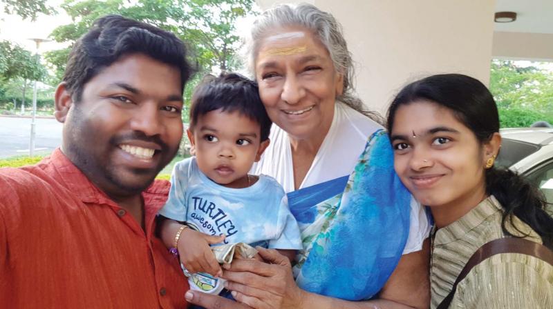 Abhilash and his family with  S.Janaki.