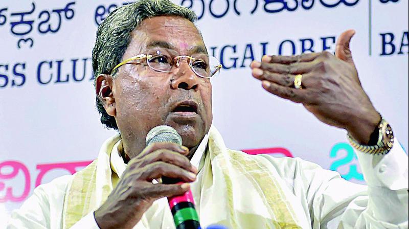 Karnataka Chief Minister Siddaramaiah during Meet the Press  programme at the Press Club in Bengaluru on Sunday. (Photo: PTI)