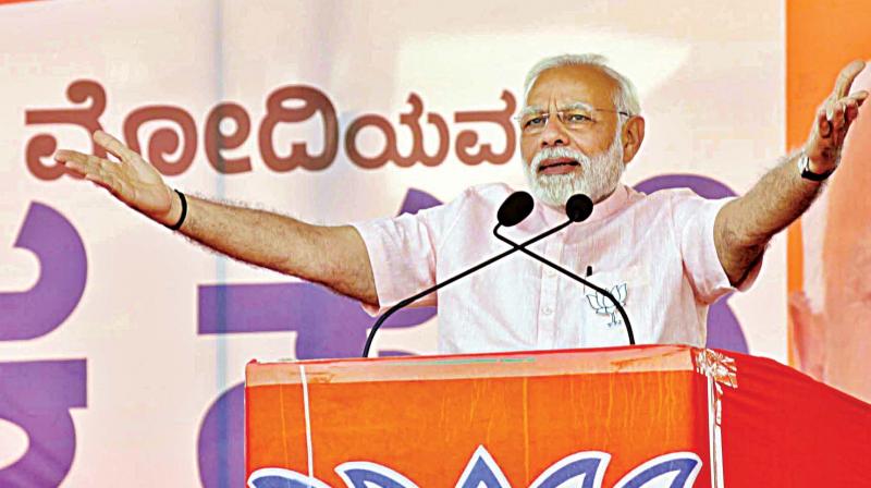 PM Narendra Modi at Vijayapura on Tuesday. (Photo: KPN)