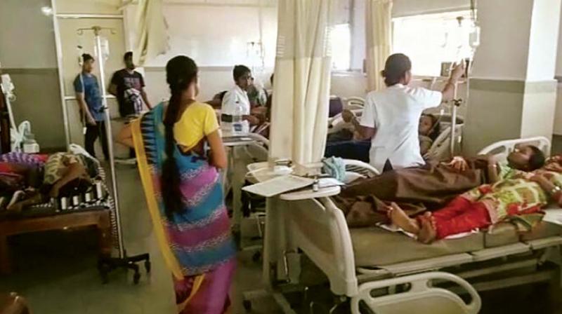 Workers of Silver Crest Garments Factory in Billapur, Sarjapur taluk, being treated at a hospital on Monday