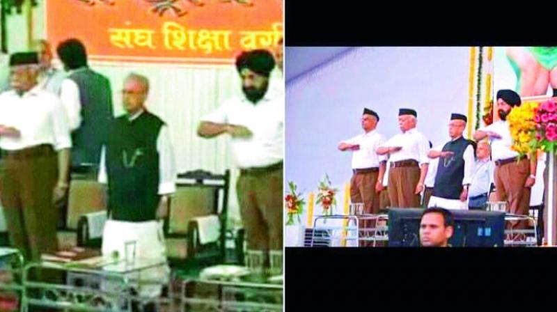 The RSS has blamed  divisive political forces  for the morphed photograph.