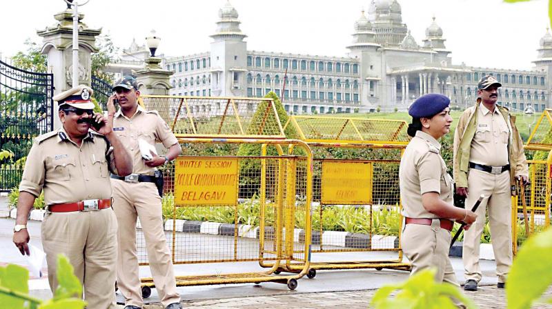 Police security at Suvarna Vidhana Soudha in Belagavi. North Karnataka will witness a bandh on Thursday on the issue of separate statehood for the region