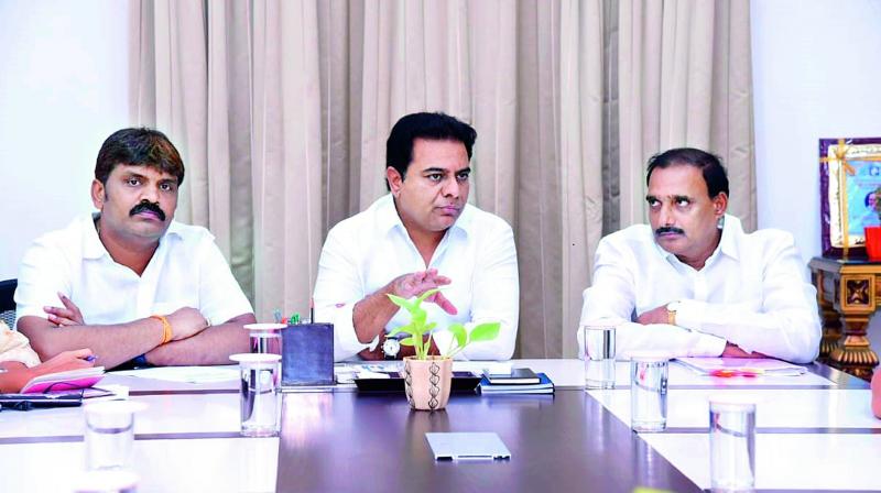 Minister K.T. Rama Rao holds a review meeting with Serilingampally public representatives and officials.