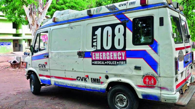 A critically ill woman on her way to hospital in an ambulance died when the 108 vehicle crashed into a lorry in front of it near Kurnool on Tuesday.