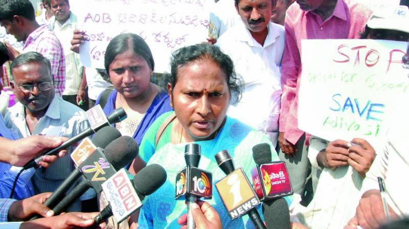 Sirisha speaks to the media in Guntur on Friday.