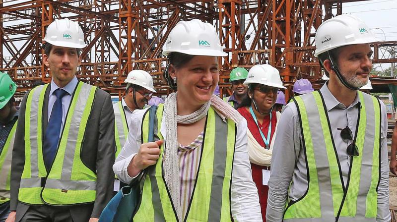 Three-member delegation of the French funding agency AFD during their review of the  Kochi Metro project on Tuesday. (Photo: DC)