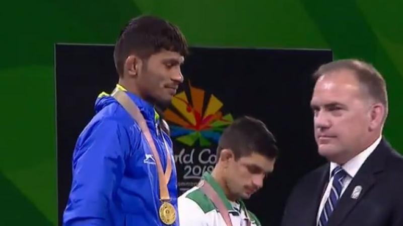 : Rahul Aware opened Indias wrestling gold medal account at the 21st Commonwealth Games on Thursday. (Photo: Twitter / IOA)