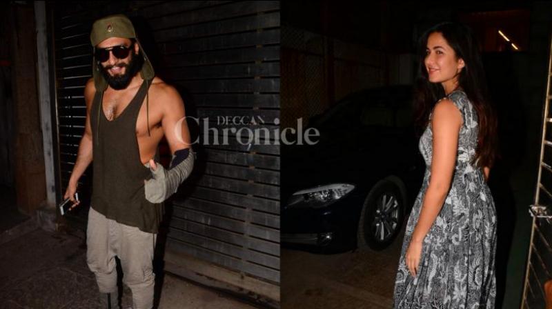 Ranveer Singh and Katrina Kaif snapped outside Zoya Akhtars residence.