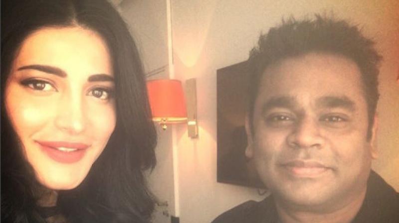 Shruti Haasan and A.R. Rahman at the Cannes Film Festival. (Pic: Instagram/shrutzhaasan)