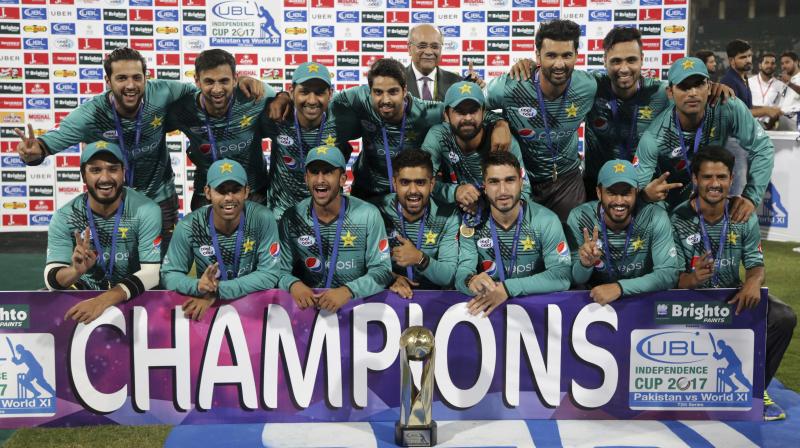 Under Sarfraz Ahmed, Pakistan team outplayed the World XI -- with cricketers from seven countries  in Fridays decider to match the important occasion by claiming the series 2-1. (Photo: AP)