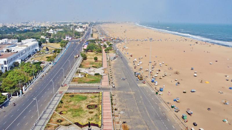 Marina beach looks deserted as access has been denied due to preparations for Republic Day celebrations on Tuesday (Photo: DC)