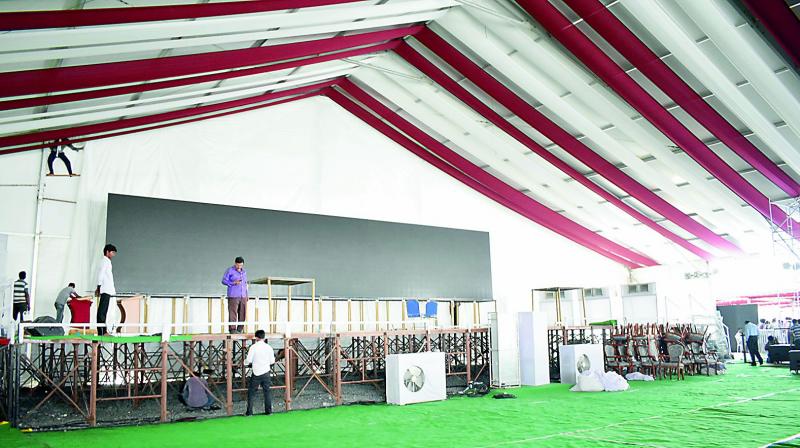 All arrangements are being done for the public meeting to be addressed by President Ramnath Kovind near the Secretariat at Velagapudi. (Photo: DC)