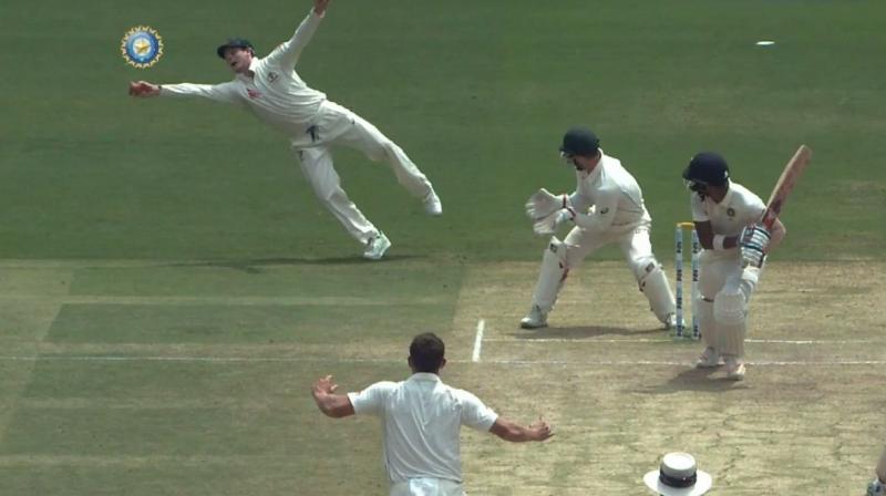 Just as Rahul looked set for another big innings, Smith pulled off an absolute blinder at first slip. (Photo: Screengrab)