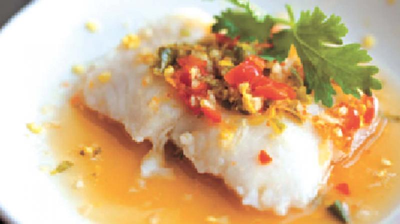 Pla Neung Manao- steam Fish with red chilli.