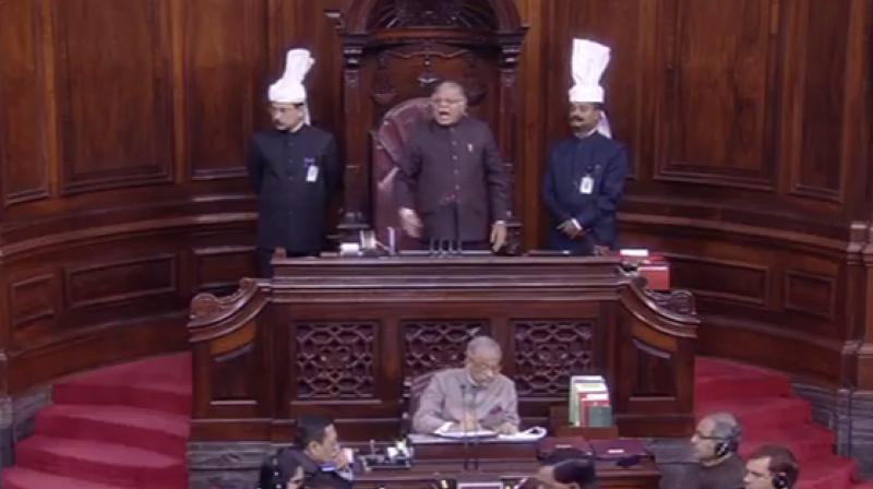 Rajya Sabha chairman P J Kurien shouts at MPs to go back to their seats. (Photo: YouTube screenshot)