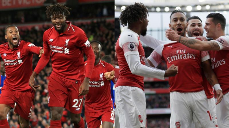 Liverpool stayed hot on the heels of Manchester City after a bizarre late winner against Everton as Arsenal issued a powerful statement of intent on Sundays Premier League derby day as they beat Tottenham Hotspur 4-2. (Photo: AP)