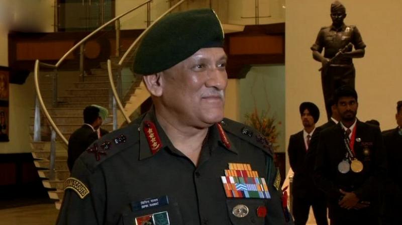 General Bipin Rawat, while speaking at an event to felicitate Asian Games medalists from the Army, also said the situation in Kashmir improved in 2017 as compared to the year before and in 2018, it was improving further. (Photo: Twitter | ANI)