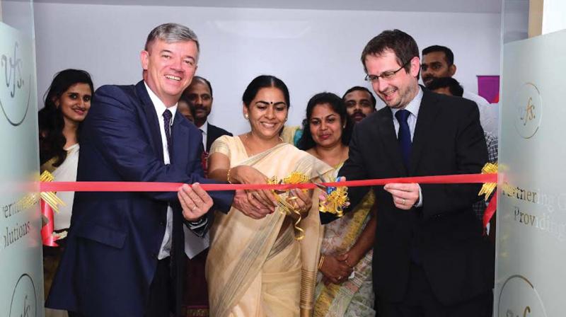 Mr Milan Hovorka, Ms Soumini Jain and Mr Martin Smolek inaugurating the Czech Republic Visa Application Centre in Kochi on Friday (Photo: DC)