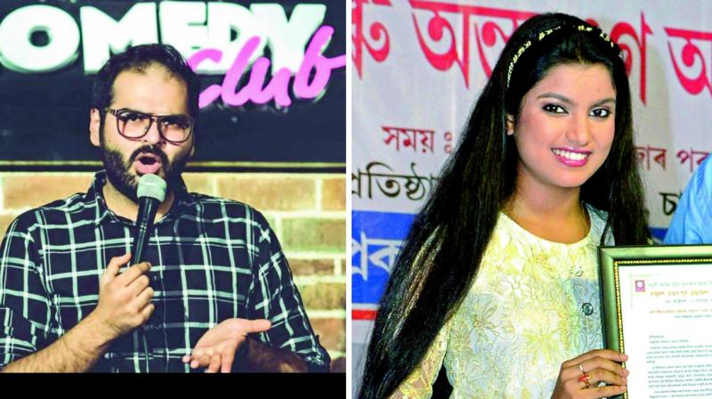 Under pressure: Comedian Kunal Kamra (left) and singer Nahid Afrin (right) were both under attack from fringe, extremist groups for just doing their job.