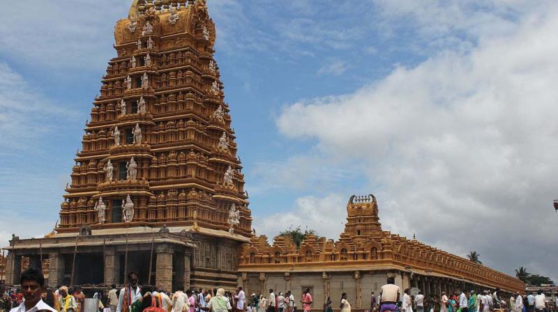 A view of the Srikanteshwara temple in Nanjangud, also known as Dakshina Kashi or Prayag of the South. The temple is located on the banks of river Kapila, a tributary of the Cauvery. Nanjangud will go to polls on April 9 to fill the vacancy caused by the resignation of former revenue minister V. Srinivasprasad, who quit the Congress after he was dropped from the Siddaramaiah ministry and is fighting the poll on a BJP ticket.