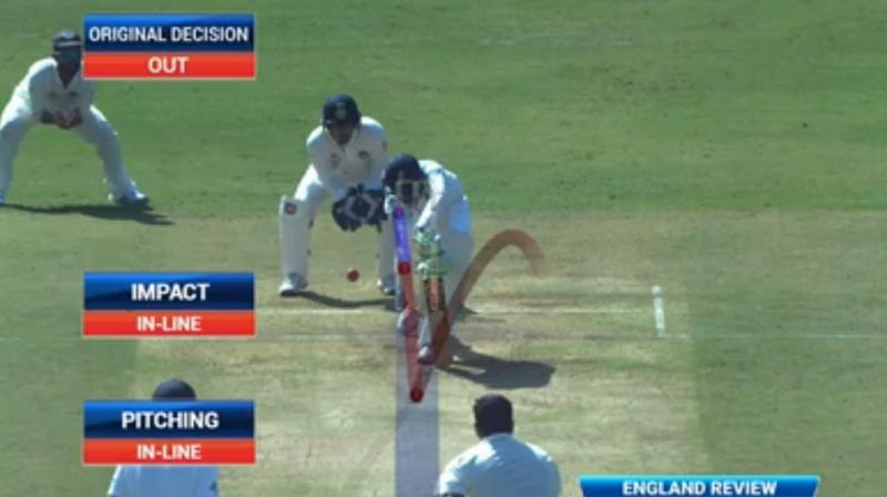 Although Haseeb Hameed reviewed an LBW decision, he was adjudged out after the third umpire confirmed the on-field umpires decision using the DRS. (Photo: Screengrab)
