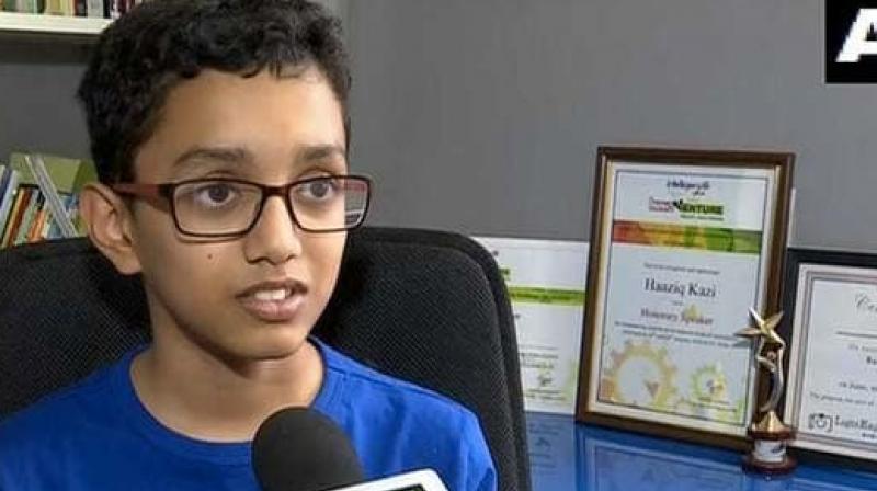 Haaziq Kazi, 12, said he got the idea of building the ocean waste-cleaning ship when he was 9. (Photo:ANI)