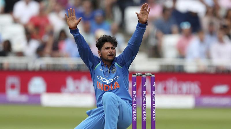 Indian spinner Kuldeep Yadav has been rewarded with big jump in the International Cricket Council (ICC) Mens T20I ranking for playing a key role in his sides convincing victory over West Indies in the recently concluded limited-format series, which they won 3-0. (Photo: AP)