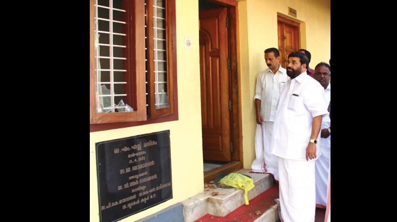 V. N. Vasavan, CPM district secretary visits CITU district committee office after it came under attack in Kottayam on Monday. (Photo: DC)