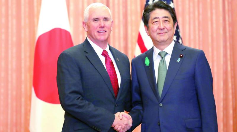 US Vice-President Mike Pence and Japan PM Shinzo Abe