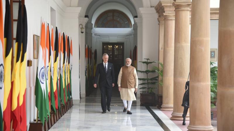 Prime Minister Narendra Modi met Belgiums King Philippe in Hyderabad House on Tuesday. (Photo: Twitter/Narendra Modi)