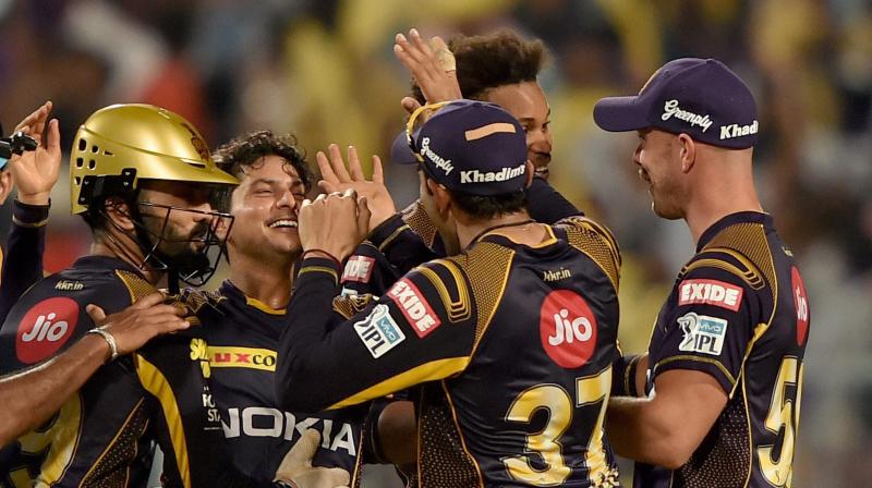 Kolkata Knight Riders left-arm chinaman bowler Kuldeep Yadav mopped up the top order with a wicket in each of his four overs to bowl out Rajasthan Royals for 142 in 19 overs. (Photo: AP)