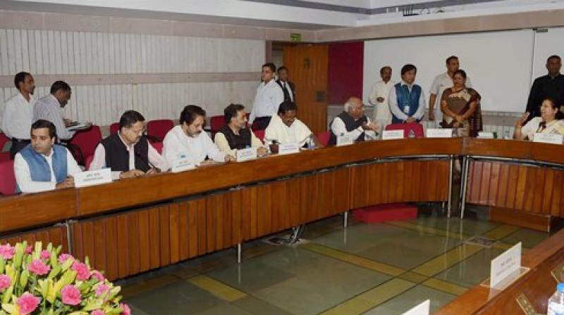 Lok Sabha Speaker Sumitra Mahajan chairs an all party meeting at Parliament in New Delhi on Monday ahead of the Winter Session. (Photo: PTI)