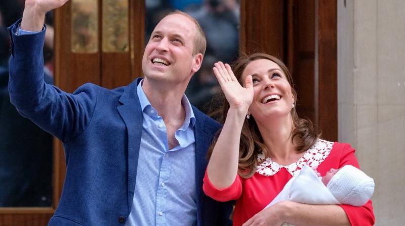 Wearing a red dress with a white collar, Middleton looked in good health after giving birth. (Photo: Twitter/KensingtonPalace)