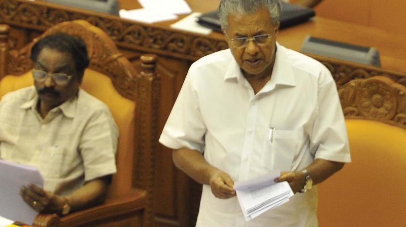 Chief Minister Pinarayi Vijayan presents the resolution at Assembly