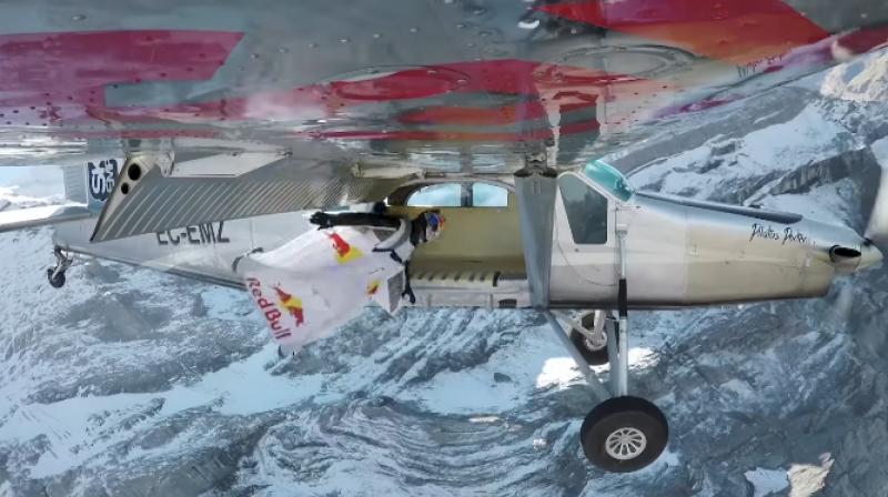 The video footage shows French wingsuit fliers Fred Fugen and Vince Reffet leaping off Switzerlands Jungfrau mountain. (Photo: Screengrab/RedBull)