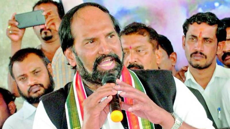 PCC chief Uttam Kumar Reddy speaks at a party meeting in Sanga Reddy on Friday. (Photo:DC)