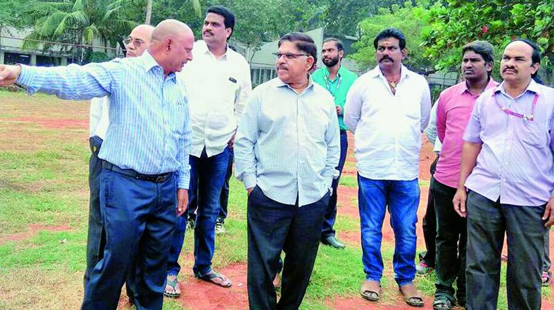 Producer Allu Arvind inspects the K.L. University campus grounds in Guntur district on Thursday. (Photo: DC)