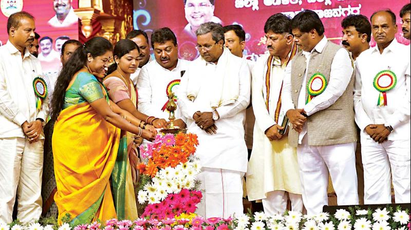 CM Siddaramaiah launches a drinking water project for villages in Gundlupet on Wednesday