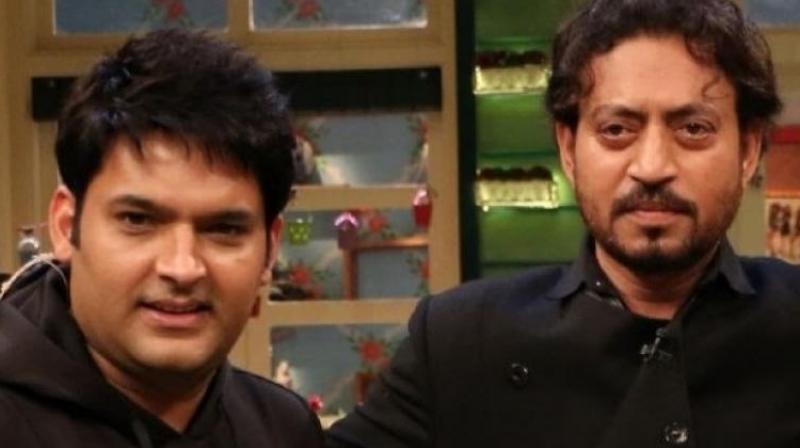 Kapil Sharma and Irrfan Khan on the sets on his comedy show.