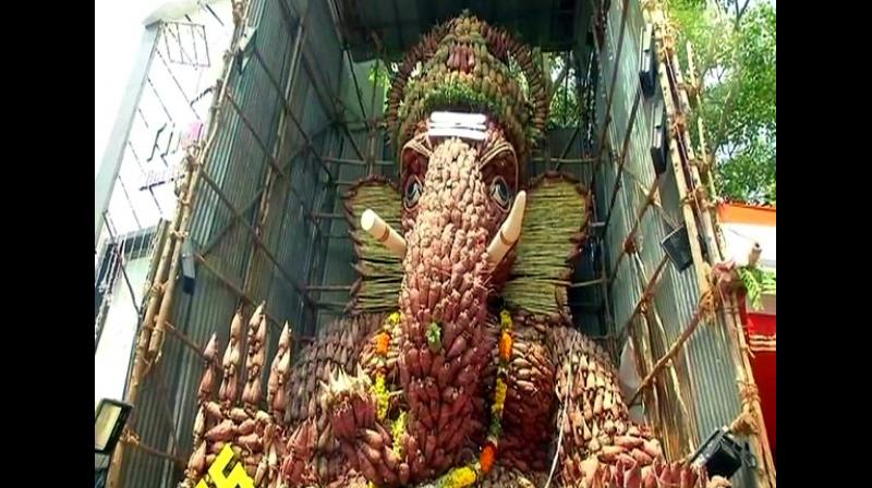 The idol is constructed in a seated position with a swastika sign on its blessing hand. (Photo: ANI)