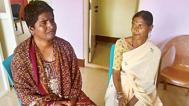 Padma who was rescued from Shimla, with her mother  Parvathamma after she reached Mysuru