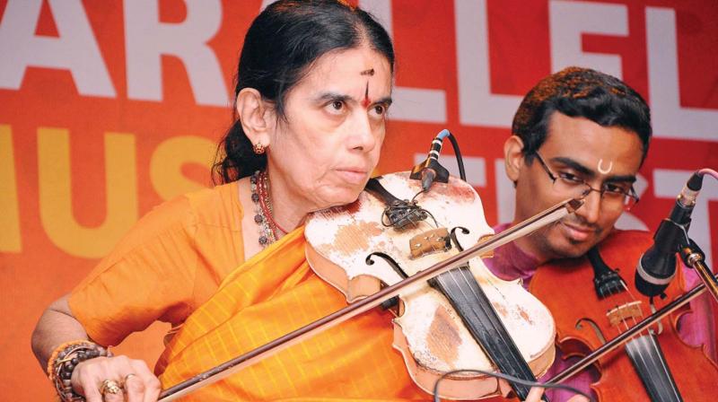 Violinist, and Sangita Kalanidhi awardee, Padmashri A. Kanyakumari, who inaugurated the fest on Sunday  performing in front of the audience (Photo: DC)
