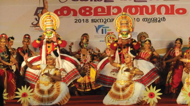 Welcome dance by Kerala Kalamandalam students rings in the 58th state school youth festival in Thrissur on Saturday. (Photos By Anup K. Venu)
