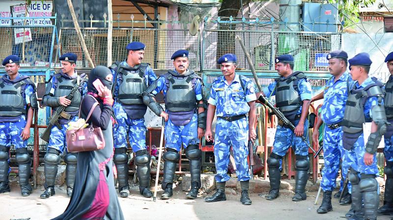 CRPF personnel were deployed near Charminar to avoid skirmishes during the black day protests in the Old City on Wednesday.  	DC