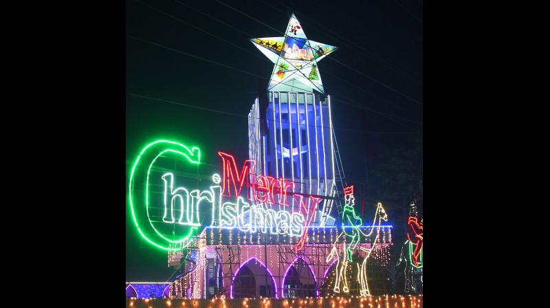 Church Illuminated at Bavaji pet as a part of Christmas festivities in Vijayawada on Saturday. (Photo: DC)