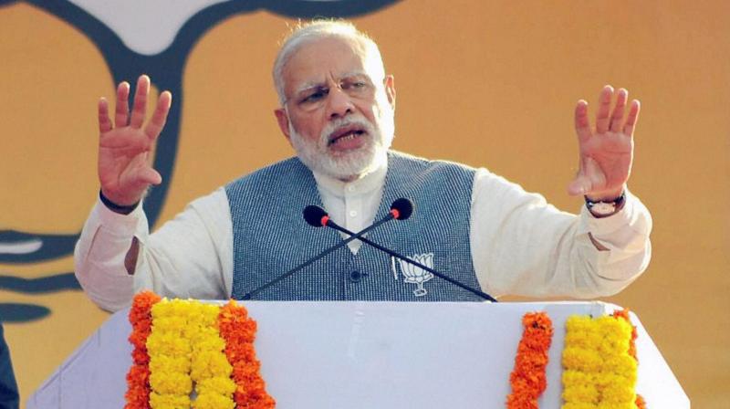 Prime Minister Narendra Modi addresses his election rally for the upcoming assembly polls in Panaji. (Photo: PTI)