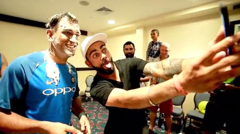 The MS Dhoni and Virat Kohli rapport was there for everyone to see as the Indian skipper clicked a couple of candid photos with his predecessor and a man for whom he has enormous amount of respect. (Photo: Screengrab)