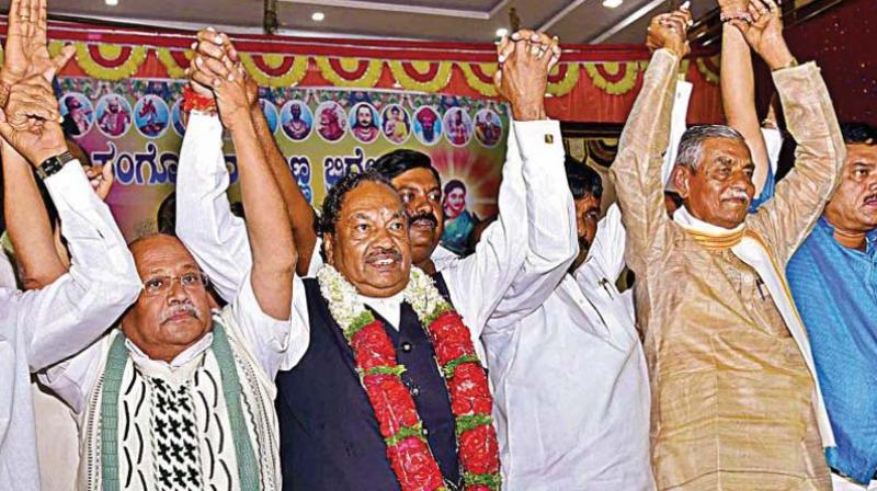 A file picture of Eshwarappa at Sangolli Rayanna Brigade meeting