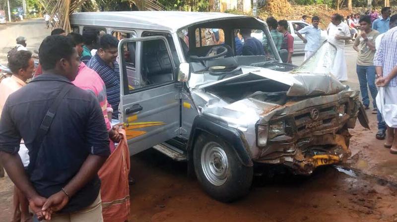 The van which met with an accident leading to the death of three people at Koothattukulam near Kochi on Monday. (Photo: DC)